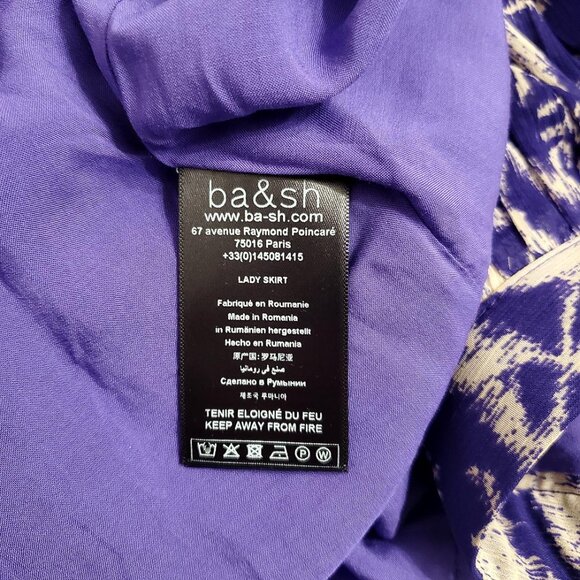 ba&sh Womens Uria Midi Skirt Small Violet Floral A-Line Tiered Lined Pur… - Picture 14 of 16